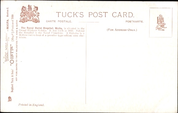 Artist Postcard Malta, Royal Naval Hospital with Dghaisa