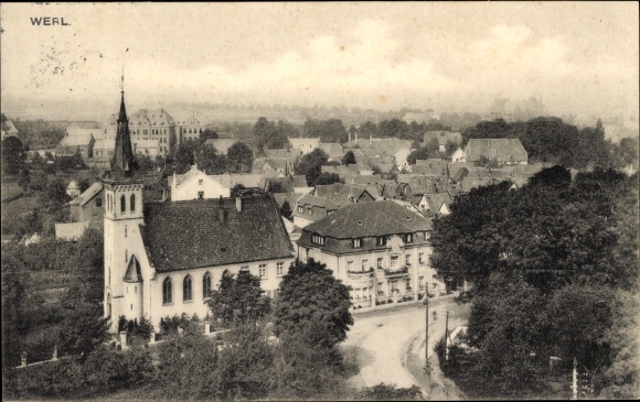Ak Werl in Westfalen, gedeeltelijk zicht, kerk