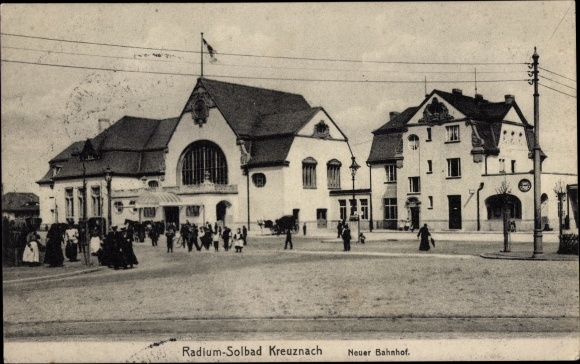 Postcard Bad Kreuznach in Rhineland-Palatinate, new train station, street view