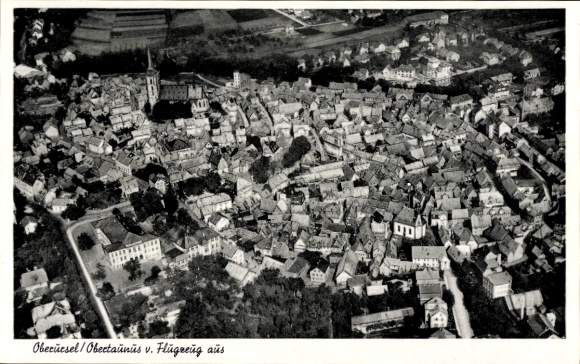 Postcard Oberursel in the Taunus Hesse, aerial view of many roofs, rural surroundings