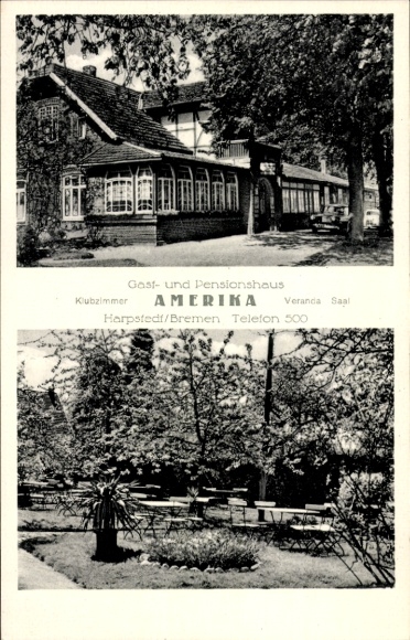 Postcard Harpstedt district Oldenburg, Gasthaus Amerika, garden party