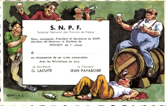 Artist Postcard SNPF National Union of French Drunkards