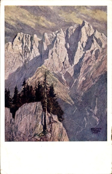 Artist Postcard Hess, B., Mountain landscape, mountain part