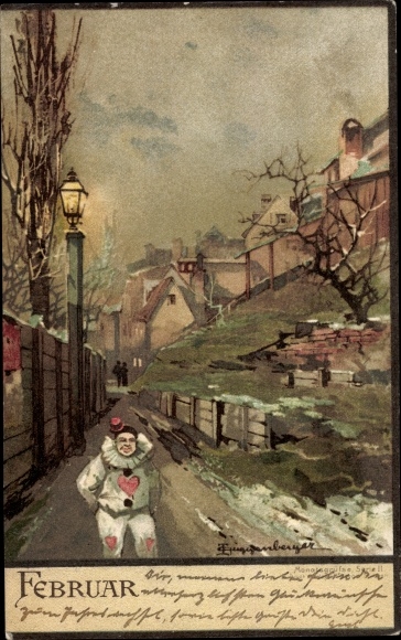 Artist Chromo-Litho Guggenberger, Thomas, Month of February, Winter, Harlequin, Allegory