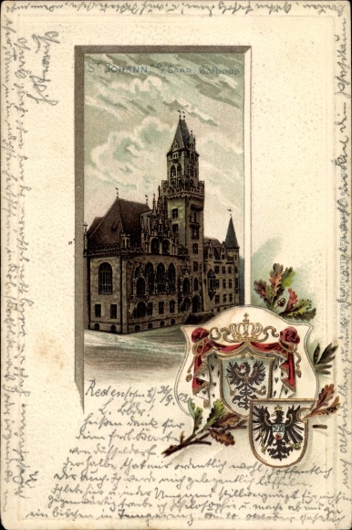 Präge Wappen Litho St. Johann Saarbrücken im Saarland, Rathaus