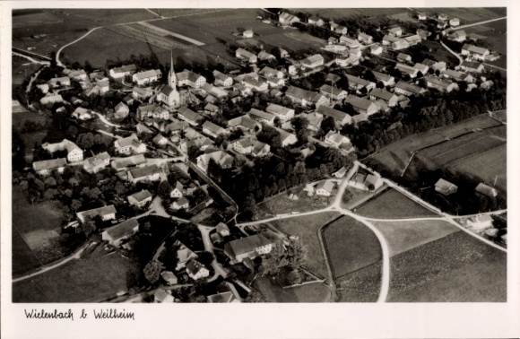 Postcard Haunshofen Wielenbach Upper Bavaria, aerial photograph