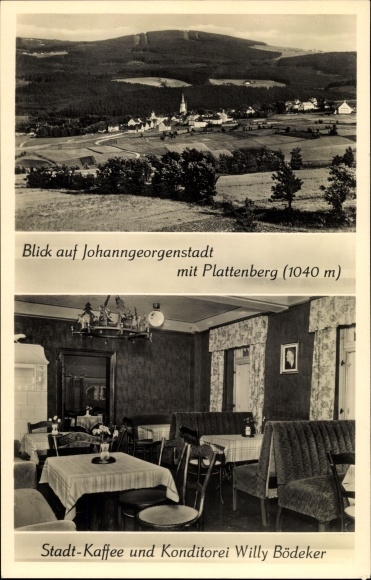 PC Johanngeorgenstadt in the Ore Mountains, view of the town, Plattenberg, city coffee Willy Bödeker