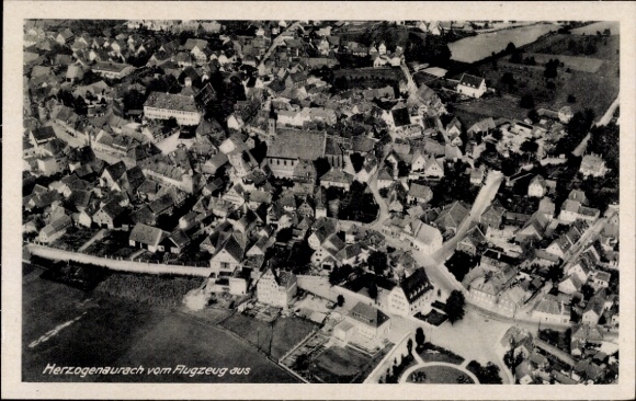 Postcard Herzogenaurach in Franconia Bavaria, Liebfrauenhaus, aerial view of houses, streets, landscape