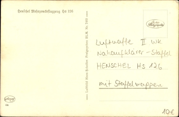 Postcard Henschel multi-purpose aircraft Hs 126, Luftwaffe