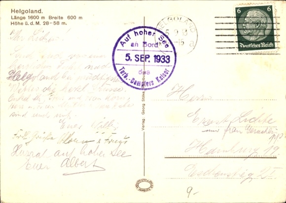 Artist Postcard North Sea island Heligoland, poem, length 1600 m, width 600 m