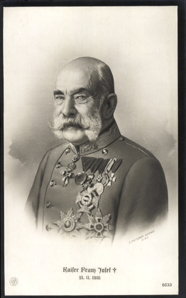 Ak Kaiser Franz Joseph I., Trauerkarte 1916, NPG 6033