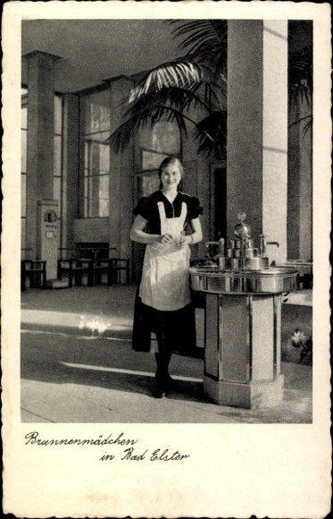 PC Bad Elster in Vogtland, fountain girl, interior view, scene, 1920s, vintage