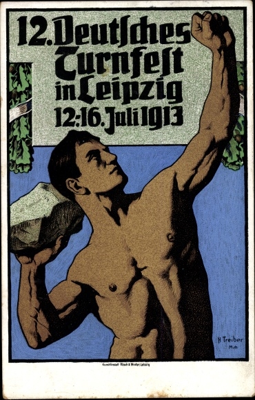 Artist PC driver, H., 12th German Gymnastics Festival in Leipzig 1913, man throws stone
