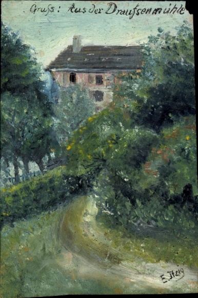 Handgemalt Künstler Ak Itzig, E., Villa, Park