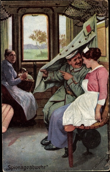 Postcard Counterintelligence, Soldier, Nurse, Railway Compartment, Always Professional