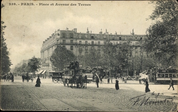 Ansichtkaart Parijs XVII., Place en Avenue des Ternes, paardentram