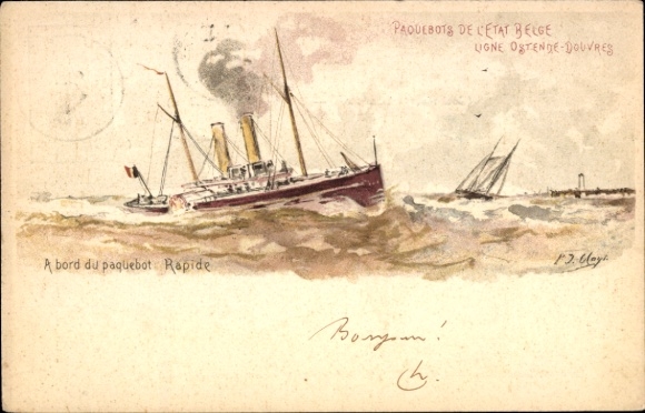 Postal stationery artist litho Belgium, ferry Princesse Clementine, line Ostend Dover