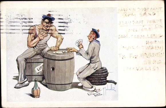 Artist Postcard Sailors play cards, seafarers