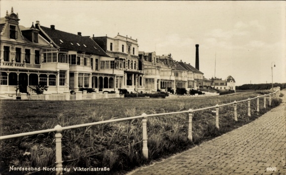 Postcard North Sea resort Norderney East Frisia, North Sea resort Viktoriastraße, houses, near the beach