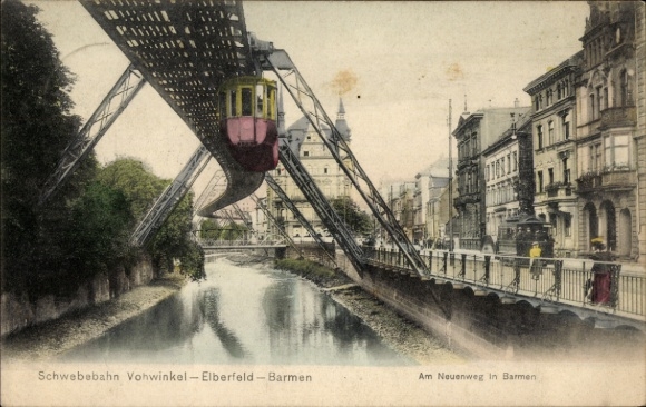 Postcard Barmen Wuppertal, suspension railway at Neuenweg
