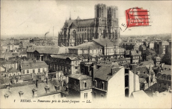 Ak Reims Marne, Panorama von  Blick auf die Kathedrale, Stadtansicht
