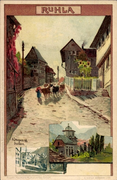 Artysta lito Stagura, Albert, Ruhla w zachodniej Turyngii, przekrój ulicy, częściowe widoki, kaplica