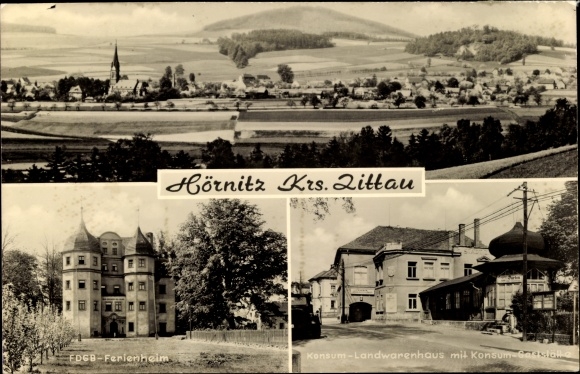 Ak Zittau in Sachsen, FDGB Ferienheim, Konsum Landwarenhaus, Konsum Gaststätte