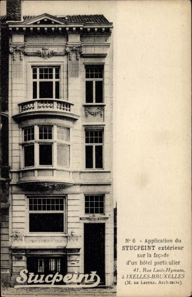 Postcard Ixelles Elsene Bruxelles Bruessel Belgien, Hotel 41 Rue Louis Hymans, Application du Stucpeint