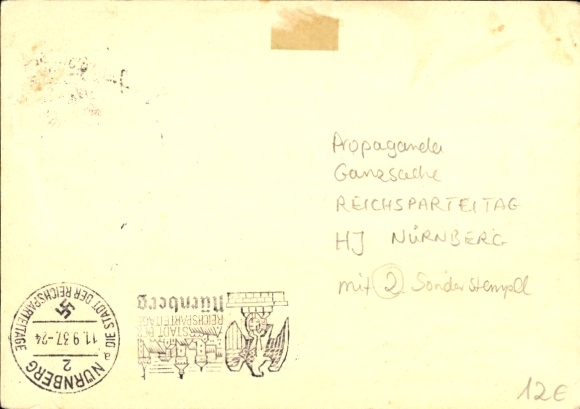 Postal stationery Postcard HJ Pimpf blows the roll call, tent camp, Nazi Party Rally 1937