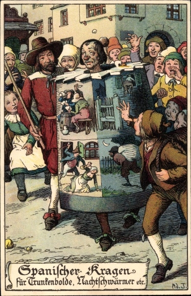Artist Postcard Jodolfi, A., Spanish collar for drunkards, night owls, criminals