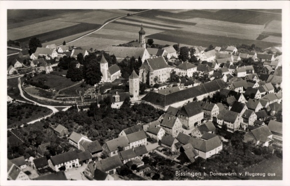 Postcard Bissingen in Swabia Bavaria, aerial photograph