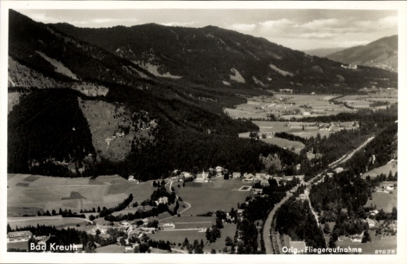 Postcard Kreuth am Tegernsee Upper Bavaria, aerial photograph of mountains, fields, buildings, original aerial photograph