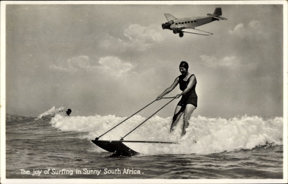 Postcard The Joy of Surfing in Sunny South Africa, woman surfing, airplane