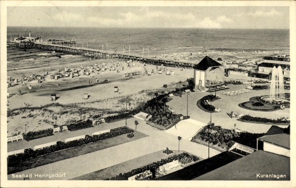 Postcard Ostseebad Heringsdorf on Usedom, seaside resort spa facilities, beach, pier