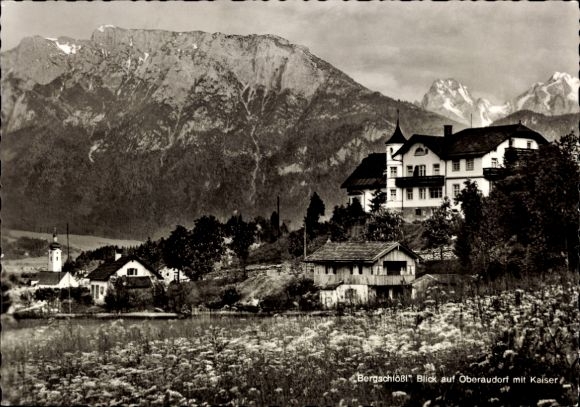 Postcard Oberaudorf in Upper Bavaria, mountain castle, view of the Kaiser Mountains, landscape