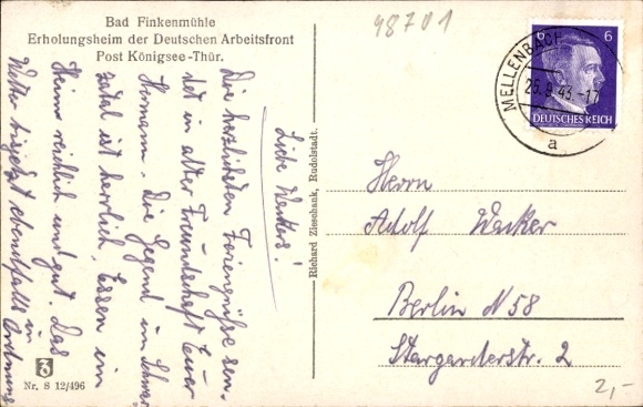 Postcard Allersdorf Großbreitenbach in Thuringia, Bad Finkenmühle
