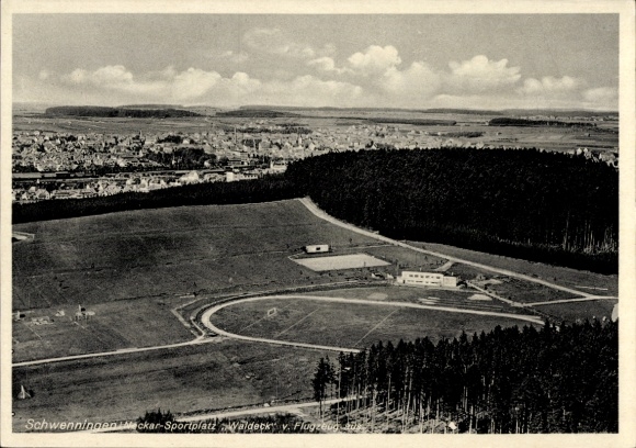 Ak Schwenningen am Neckar, luchtfoto, sportveld Waldeck