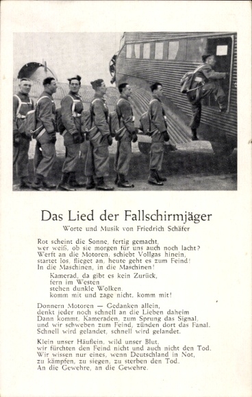 Song Postcard The Song of the Paratroopers, Friedrich Schäfer, German Wehrmacht