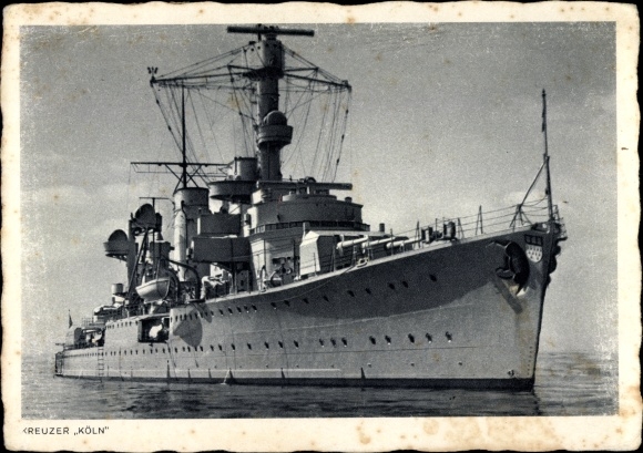 Postcard German warship, light cruiser Cologne, Kriegsmarine