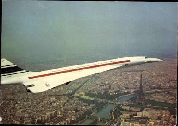 Postcard Supersonic passenger aircraft Concorde over Paris