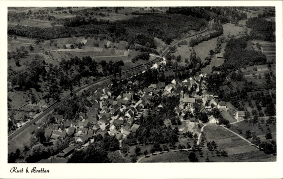 Postcard Ruit Bretten in Baden, aerial photograph