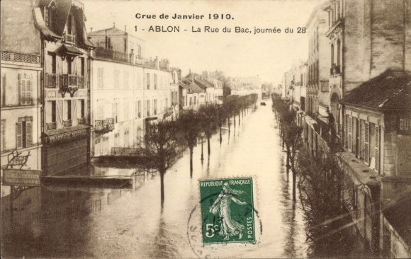 CPA Ablon Val de Marne, Crue de Janvier 1910, La Rue du Bac
