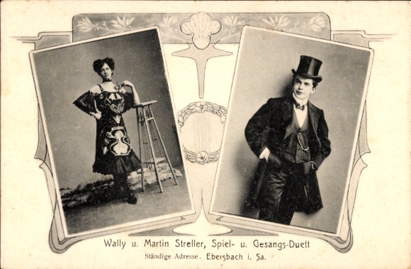 Postcard Ebersbach in Saxony Upper Lusatia, Wally and Martin Streller, playing and singing duet