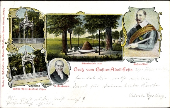Ak Lützen im Burgenlandkreis, Gustav Adolf, Schwedenstein, S. Grossmann