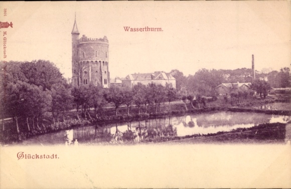 Postcard Glückstadt on the Elbe, water tower