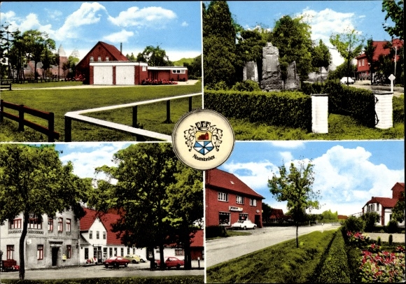 Postcard Neuenkirchen bei Bassum Kreis Diepholz, detailed views, coat of arms, memorial
