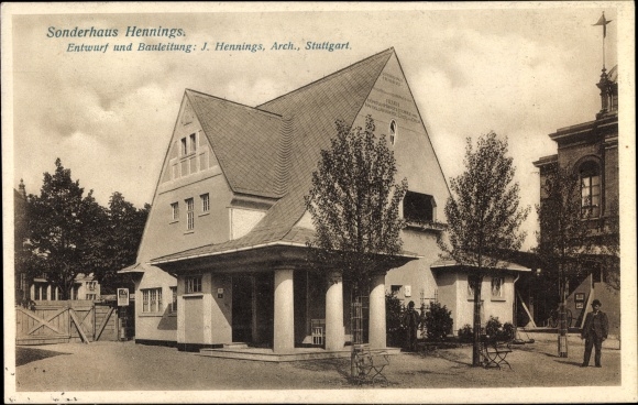 Ak Stuttgart in Baden Württemberg, Bauausstellung 1908, Sonderhaus Hennings, Entwurf J. Hennings