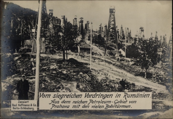 Giant Postcard Prahova Romania, drilling rigs, victorious advance of the German army, World War I