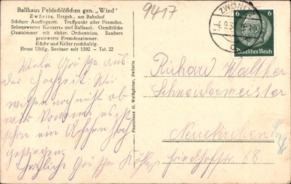 PC Zwönitz Erzgebirge, Ballhaus Feldschlößchen, called Wind, interior view, especially Uhlig