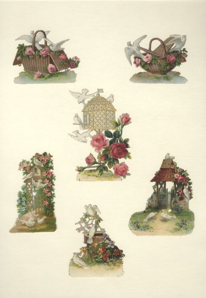 6 wafers white doves with rose petals, approx. 6 x 7 cm, 9 x 6 cm, 8 x 6.5 cm